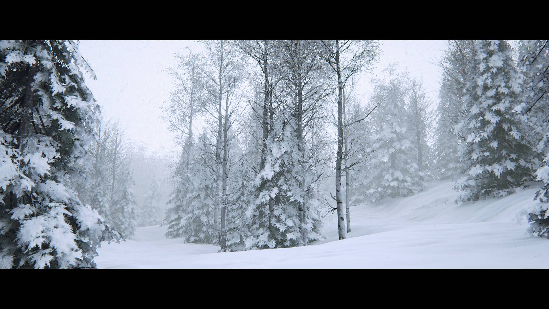 雪に覆われた森林のリアルなCG風景